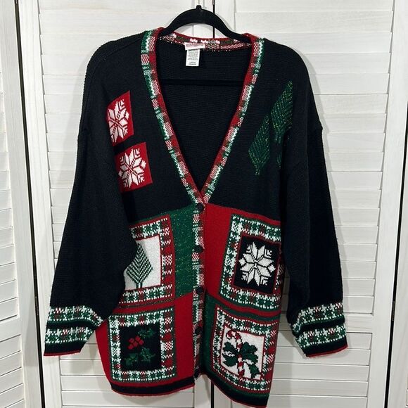 Christmas Sweater Cardigan Large Oversized Holiday Long - Picture 3 of 15